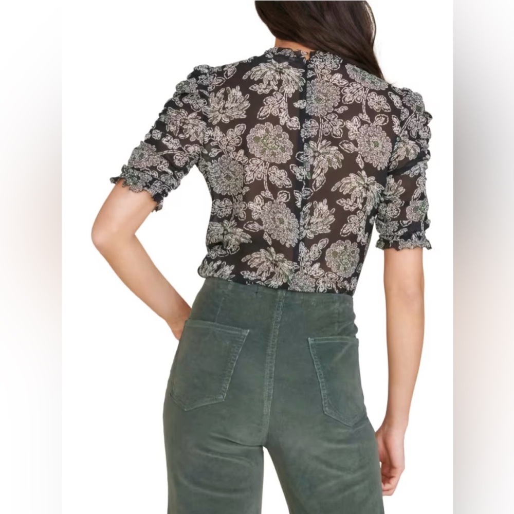 VERONICA BEARD Natuka Floral Print Sheer Ruffle Silk Blouse - Picture 3 of 12